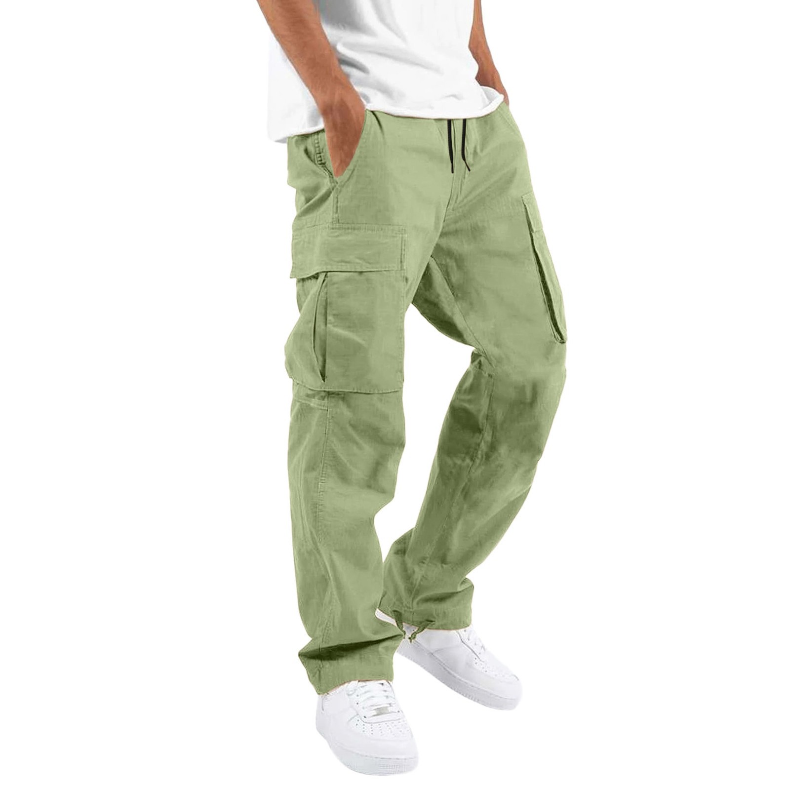 Pantalones cargo informales para hombre: tejido, múltiples bolsillos, color liso, entrenamiento